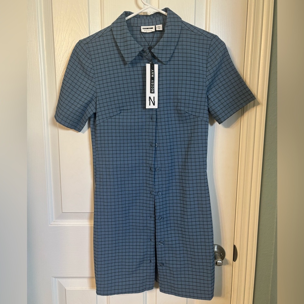 NWT!! Noisy may Navy Checkered Shirt Dress